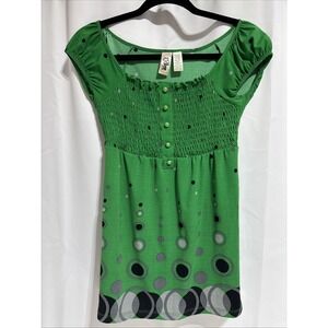 VTG Lster Women's Size M Green Geometric Cap Sleeve Top Blouse Shirt Rousing Y2K